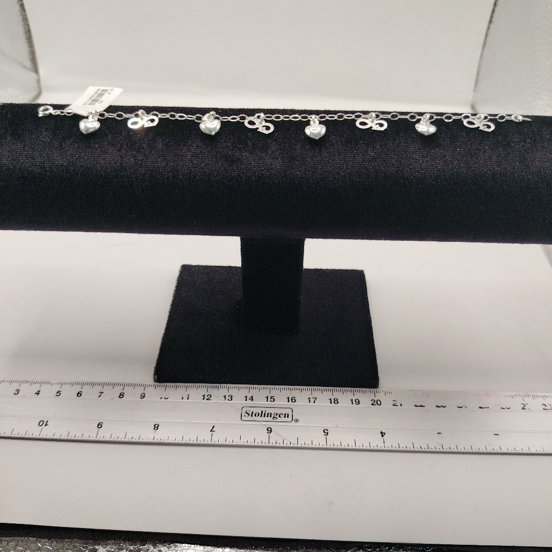 PULSERA CON DIJES CORAZON INFINITO PLATA .925 18 CM 3.12 GR (NUEVO)