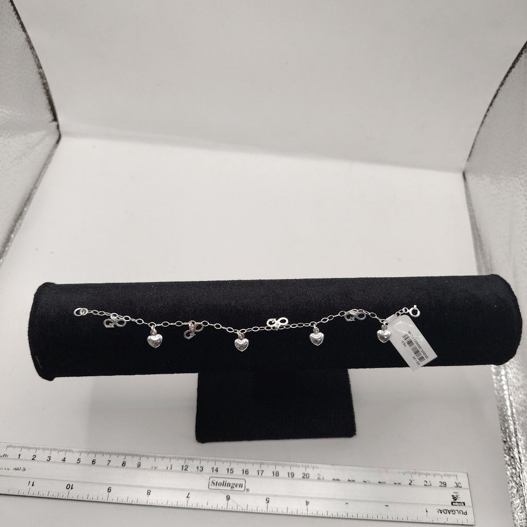 PULSERA CON DIJES CORAZON INFINITO PLATA .925 18 CM 3.12 GR (NUEVO)