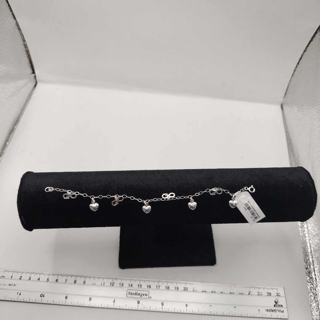 PULSERA CON DIJES CORAZON INFINITO PLATA .925 18 CM 3.12 GR (NUEVO)