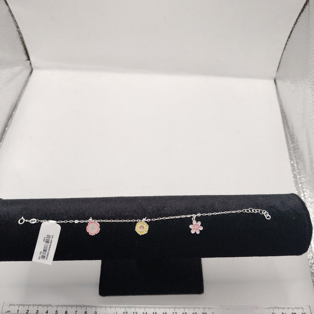 PULSERA TEJIDO ESPECIAL CON DIJE FLORES PLATA .925 21 CM 2.3 GR (NUEVO)