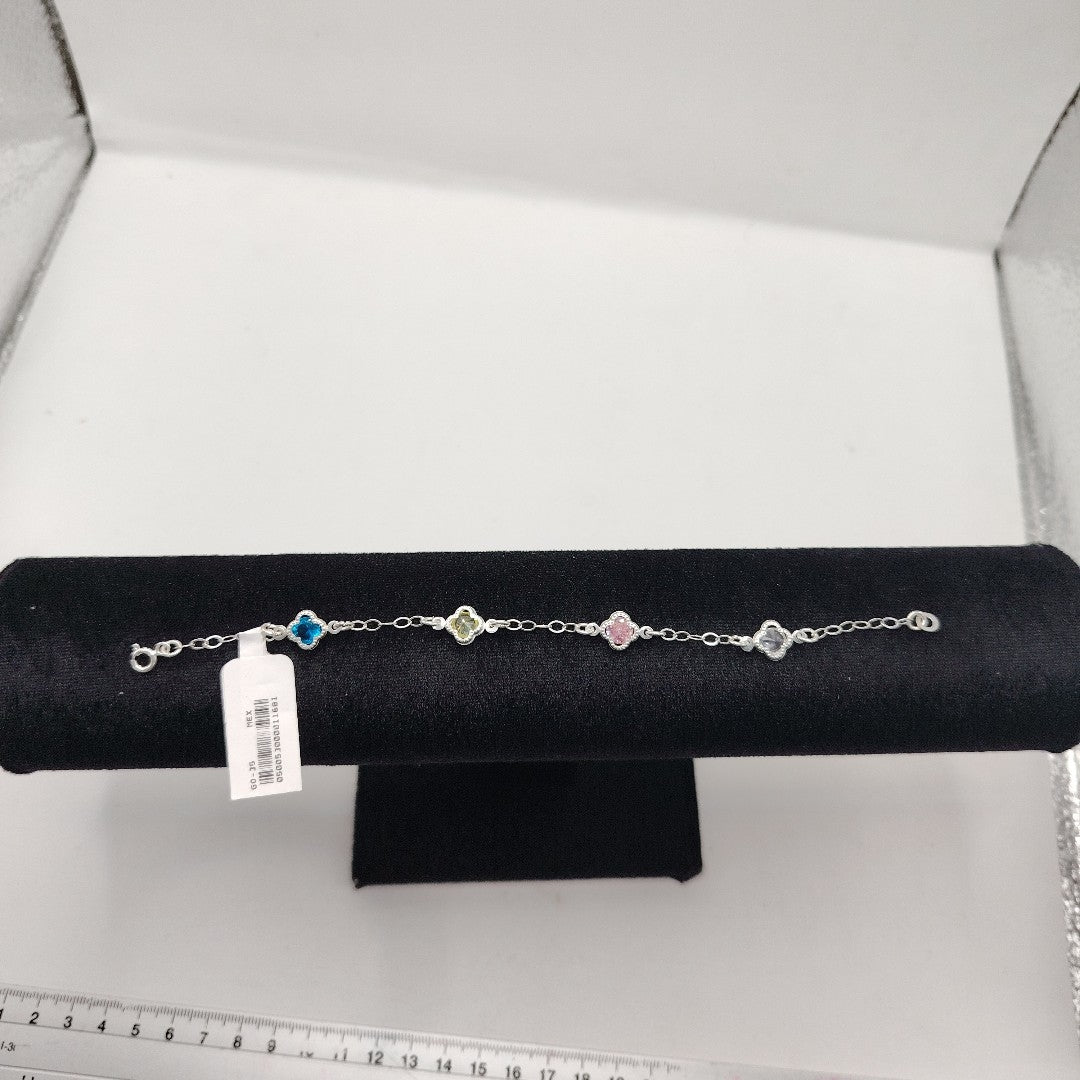 PULSERA ESPECIAL CON PIEDRAS DE COLOR PLATA .925 18 CM 3.42 GR (NUEVO)