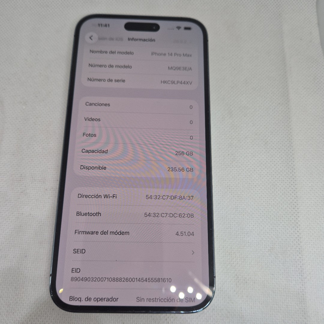CELULAR APPLE IPHONE 14 PRO MAX A2893 256 GB 6 GB RAM (SEMINUEVO)
