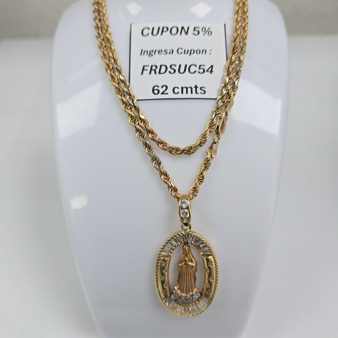 CADENA, MEDALLA RELIGIOSA ORO COMBINADO 14 K 42.1 GRMS (SEMINUEVO)