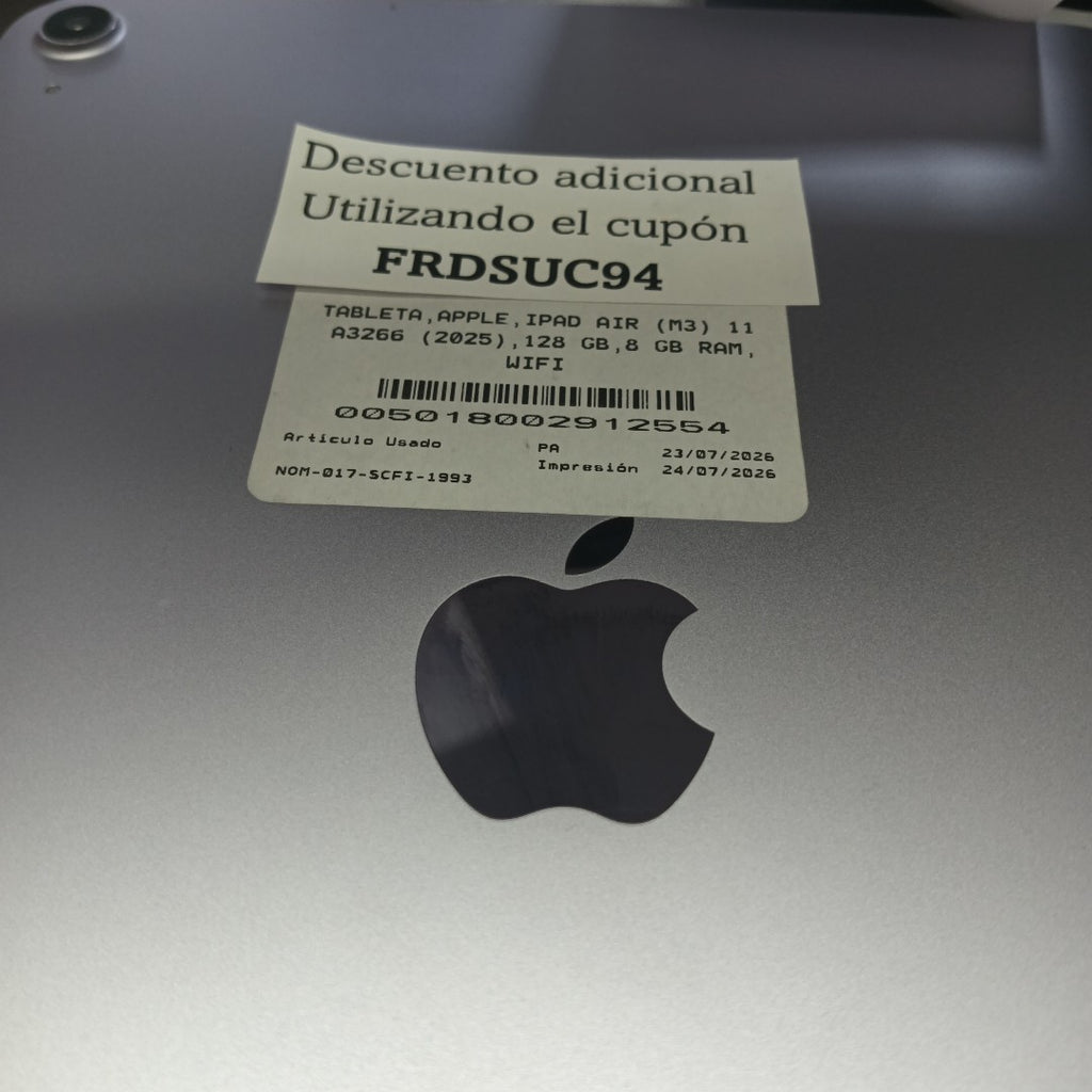 TABLETA APPLE IPAD AIR (M3) 11" A3266 (2025) 128 GB 8 GB RAM (SEMINUEVO)