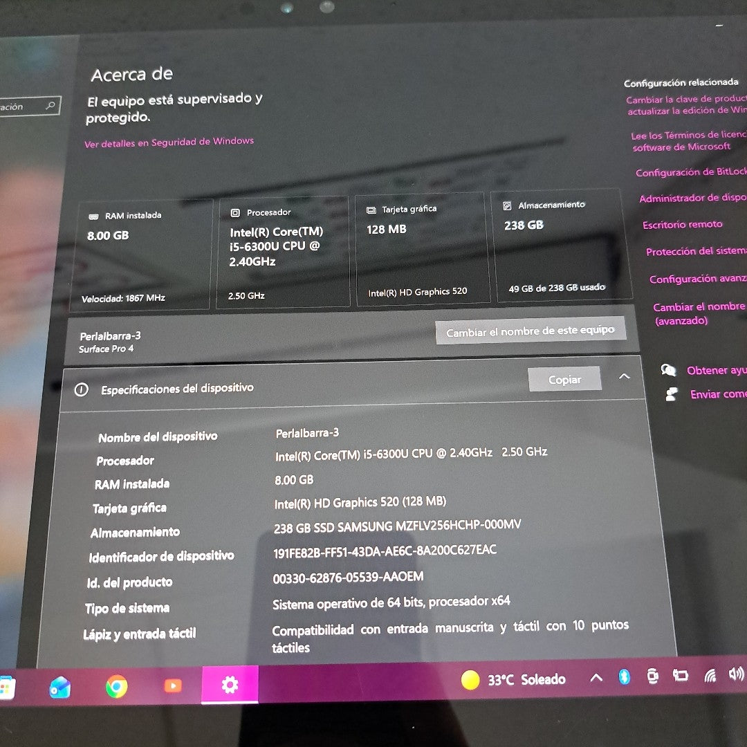 TABLETA MICROSOFT SURFACE PRO 4 1724 256 GB SSD 8 GB RAM (SEMINUEVO)