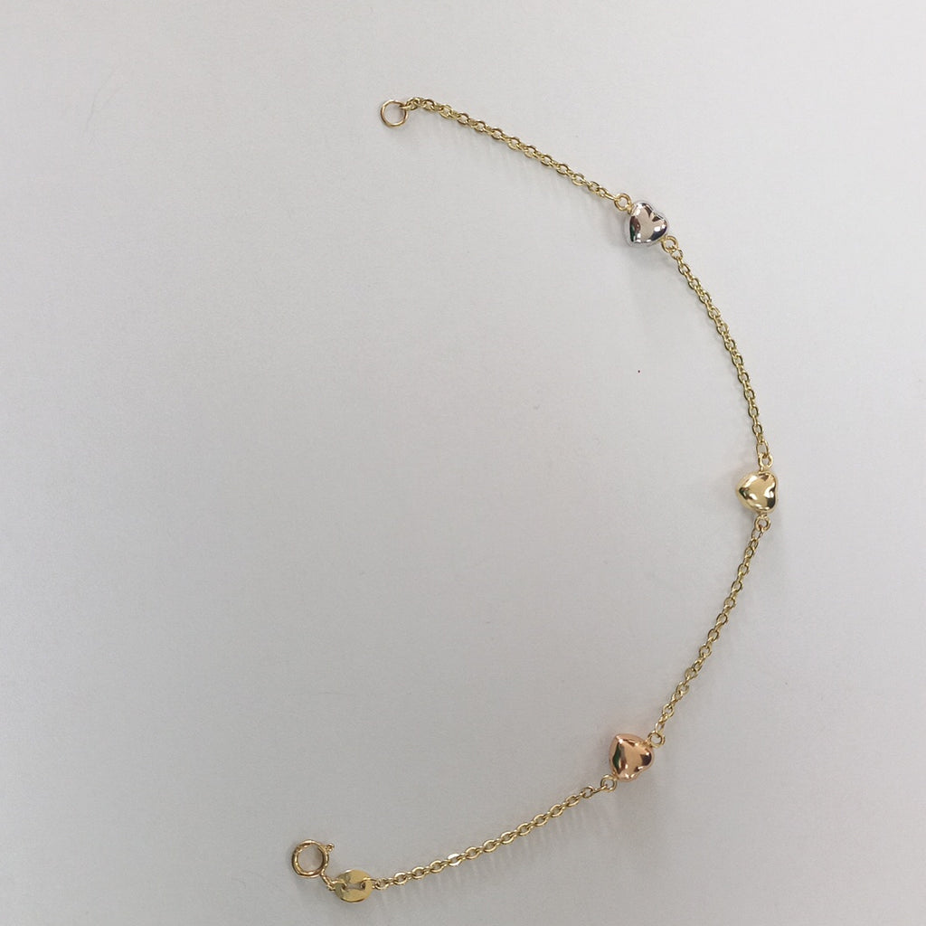 PULSERA ESP CON CORAZONES COMBINADOS 14K 18 CM 1.6 GR (NUEVO)