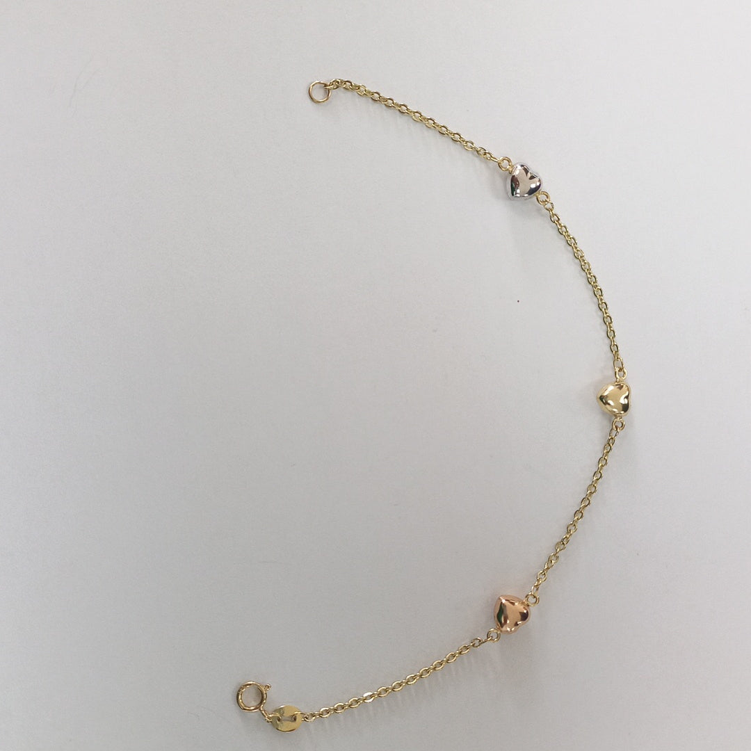 PULSERA ESP CON CORAZONES COMBINADOS 14K 18 CM 1.6 GR (NUEVO)