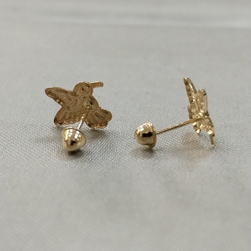 BROQUELES BROQUEL FIG COLIBRI ESMALTE VERDE 14K 0.2138 GR (NUEVO)