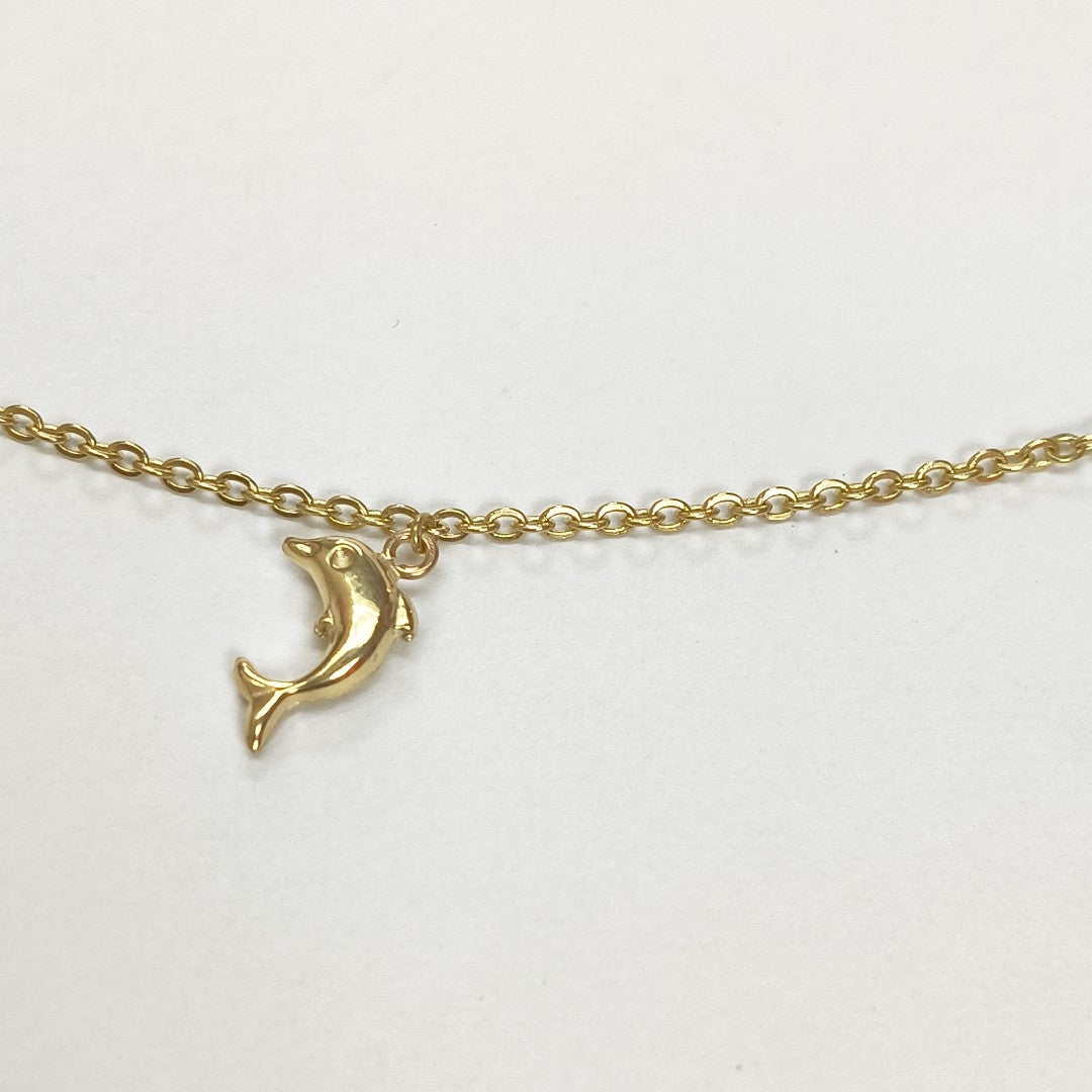 PULSERA ESPECIAL CON DIJES DELFINES 10K 18 CM 1.9 GR (NUEVO)