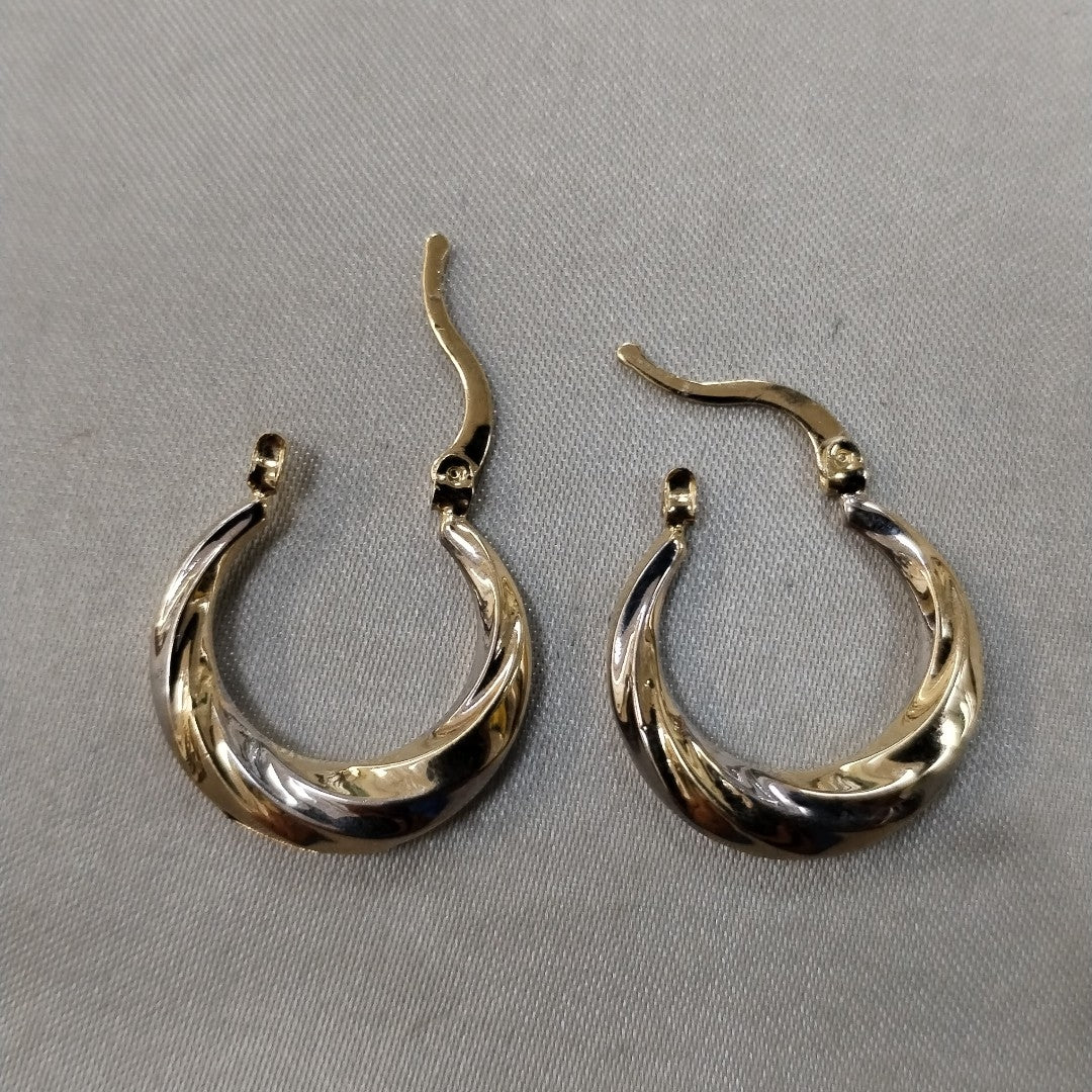 ARETES TEJIDO ARRACADA TRENZADA COMBINADA 14K 1.9 GR (NUEVO)