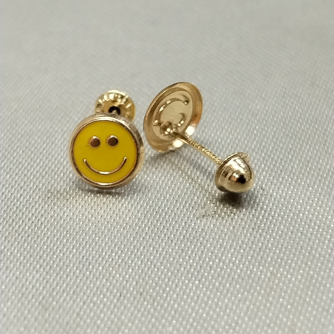 BROQUELES BROQUEL FIG SONRISA ESMALTE AMARILLO 14K 0.2074 GR (NUEVO)