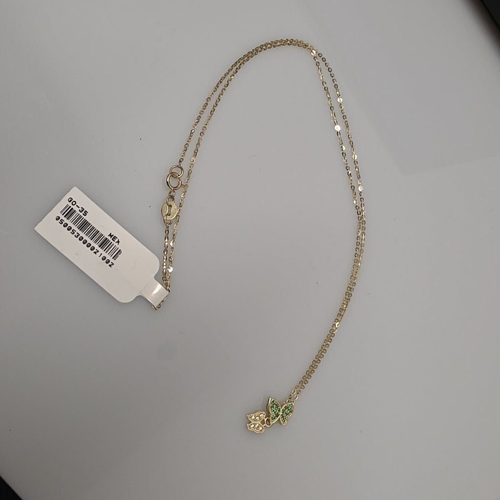 CADENA TEJIDO GARGANTILLA CON DIJE MARIPOSAS CIRCONIAS Y PIEDRAS DE COLOR 14K 45 CM 2 GR (NUEVO)