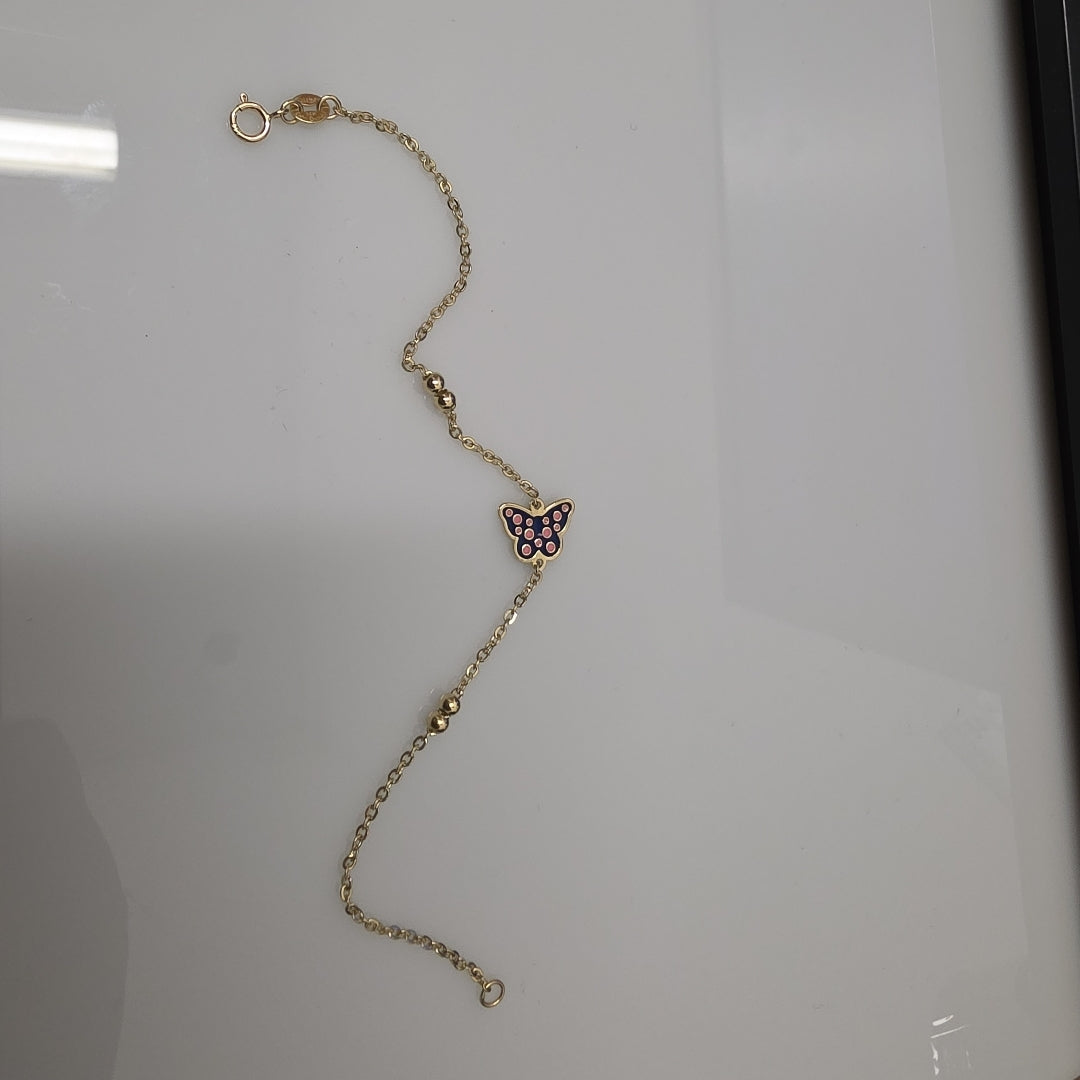 PULSERA TEJIDO ESPECIAL MARIPOSA CON ESMALTE 14K 18 CM 1.9 GR (NUEVO)