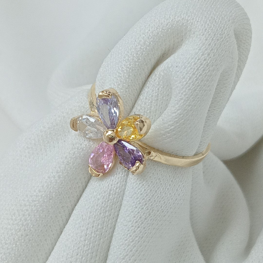 ANILLOS FLOR CON PIEDRAS DE COLOR 14K TALLA 7 1.4 GR (NUEVO)