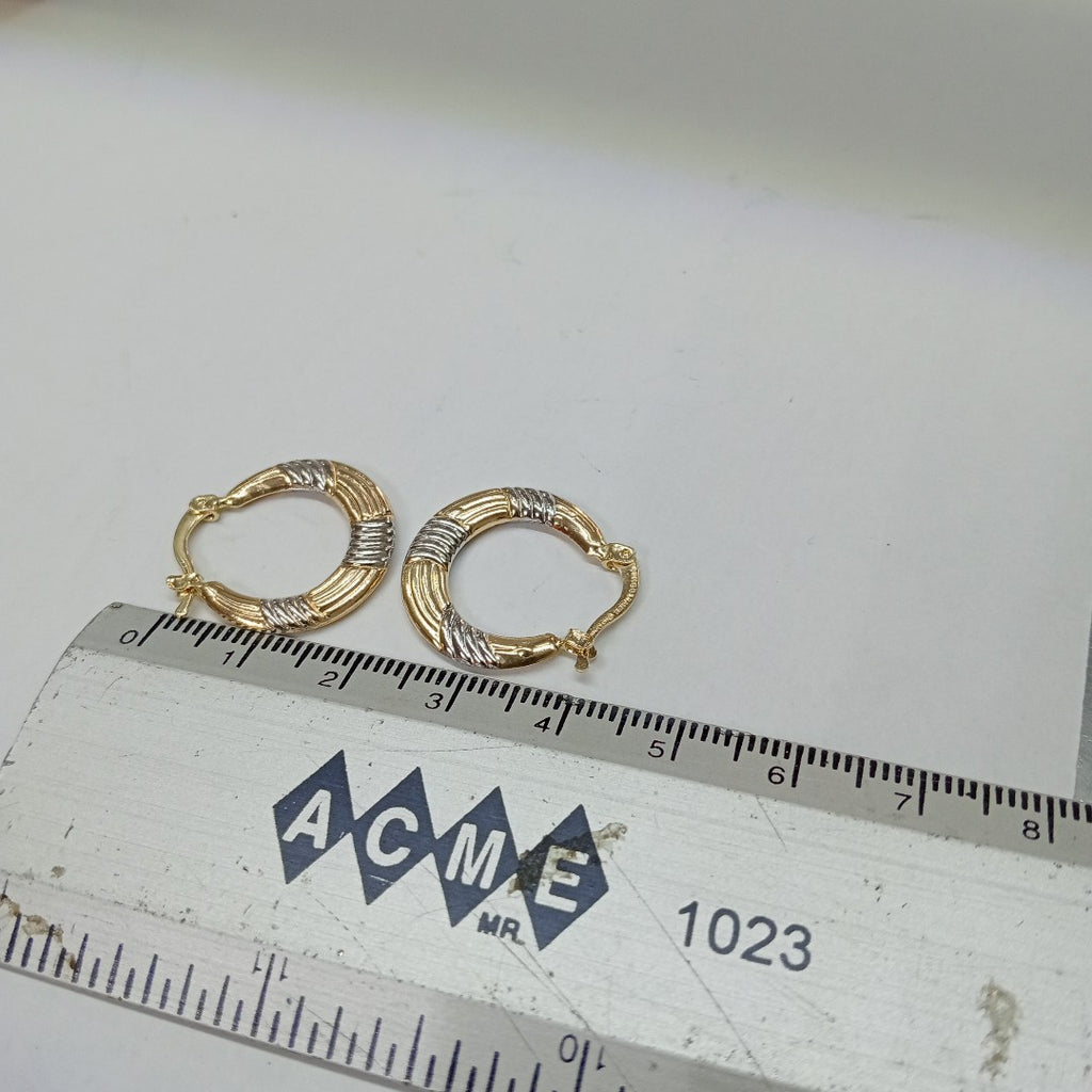ARETES TEJIDO ARRACADAS COMBINADAS HUECAS 14K 1.8 GR (NUEVO)
