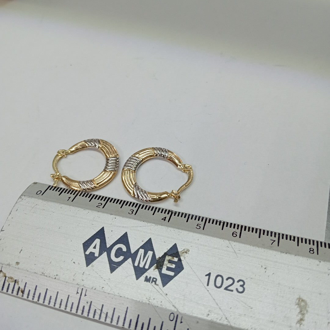 ARETES TEJIDO ARRACADAS COMBINADAS HUECAS 14K 1.8 GR (NUEVO)