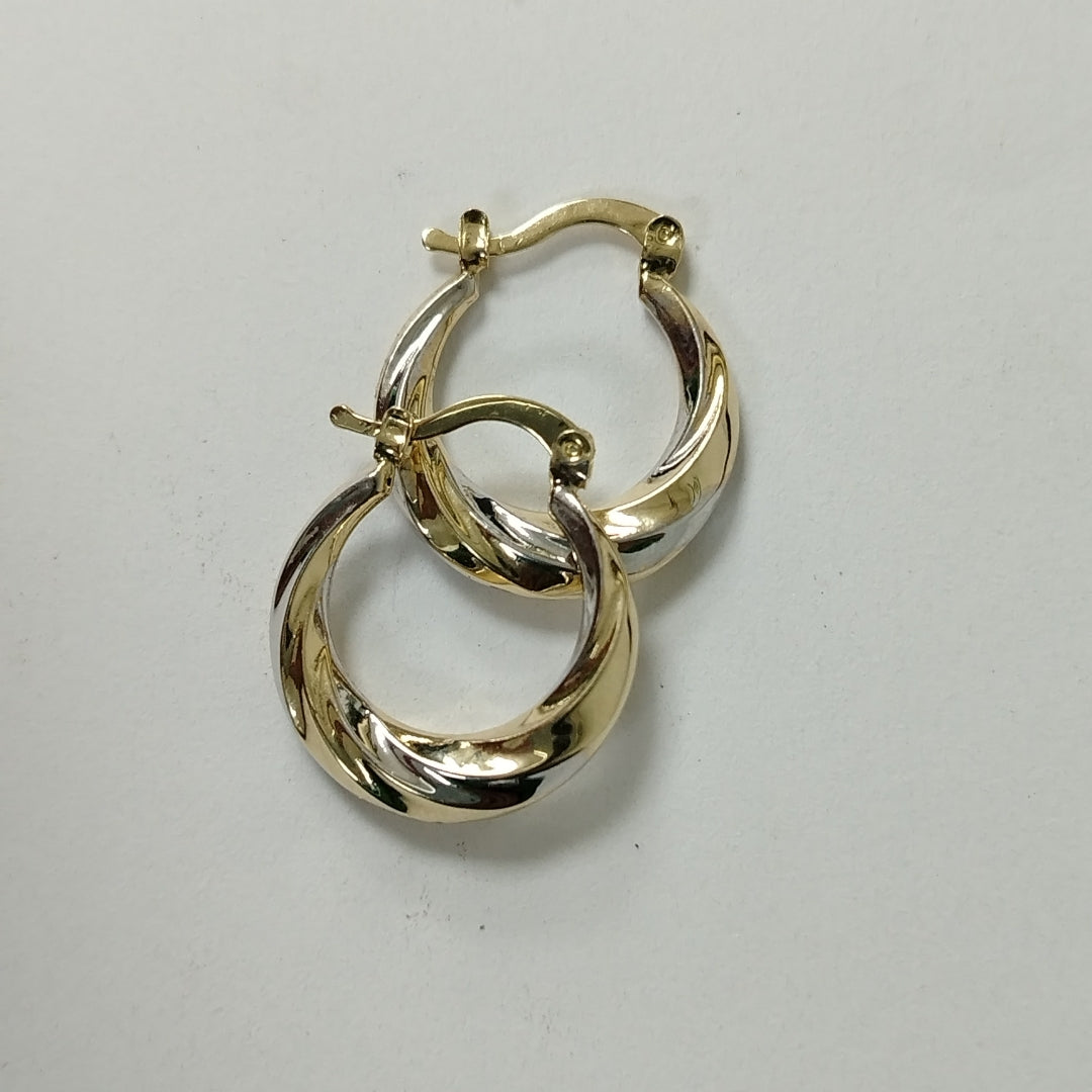 ARETES TEJIDO ARRACADA TRENZADA COMBINADA 14K 1.9 GR (NUEVO)
