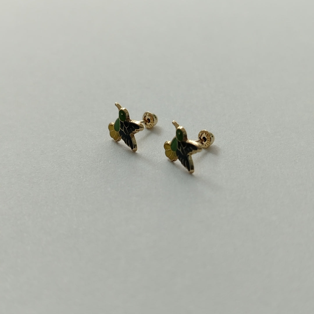 BROQUELES BROQUEL FIG COLIBRI ESMALTE VERDE 14K 0.2138 GR (NUEVO)