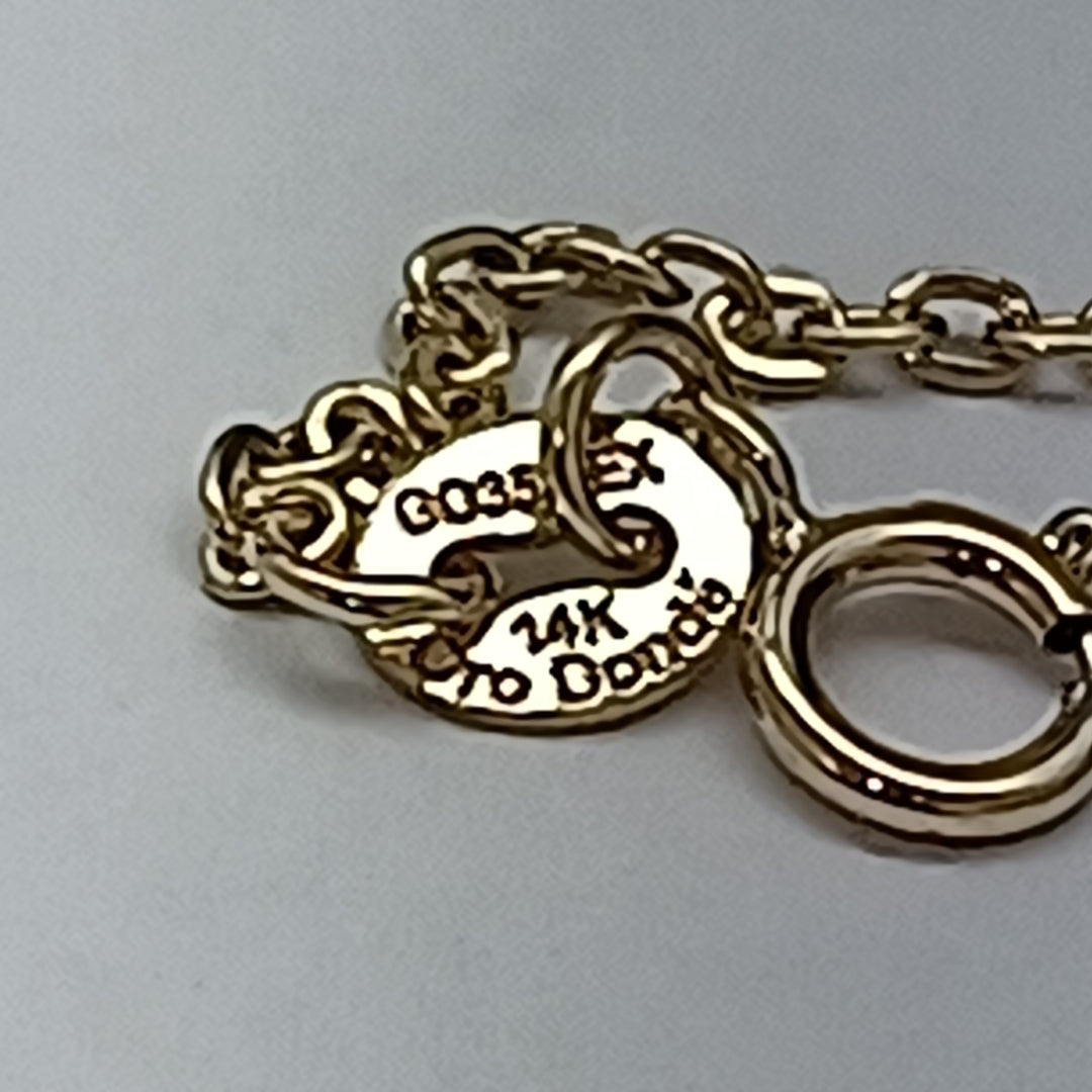 PULSERA TEJIDO ESPECIAL CON FIGURA CORAZON CON ESMALTE AZUL 14K 18 CM 1.9 GR (NUEVO)