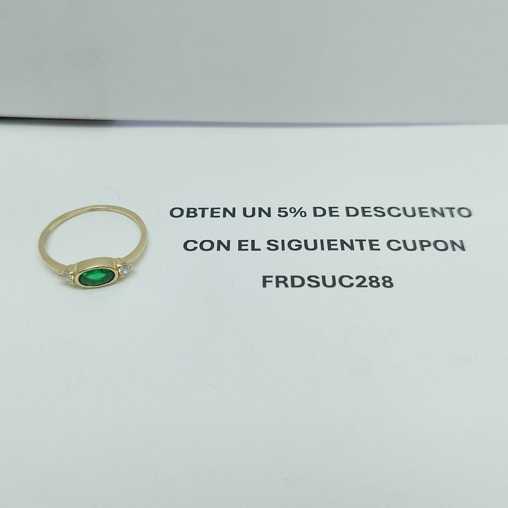 ANILLOS TEJIDO ANILLITO C CIRCONIAS Y PIEDRA VERDE 14K 7 1.2 GR (NUEVO)