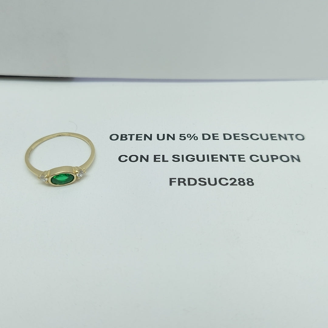 ANILLOS TEJIDO ANILLITO C CIRCONIAS Y PIEDRA VERDE 14K 7 1.2 GR (NUEVO)