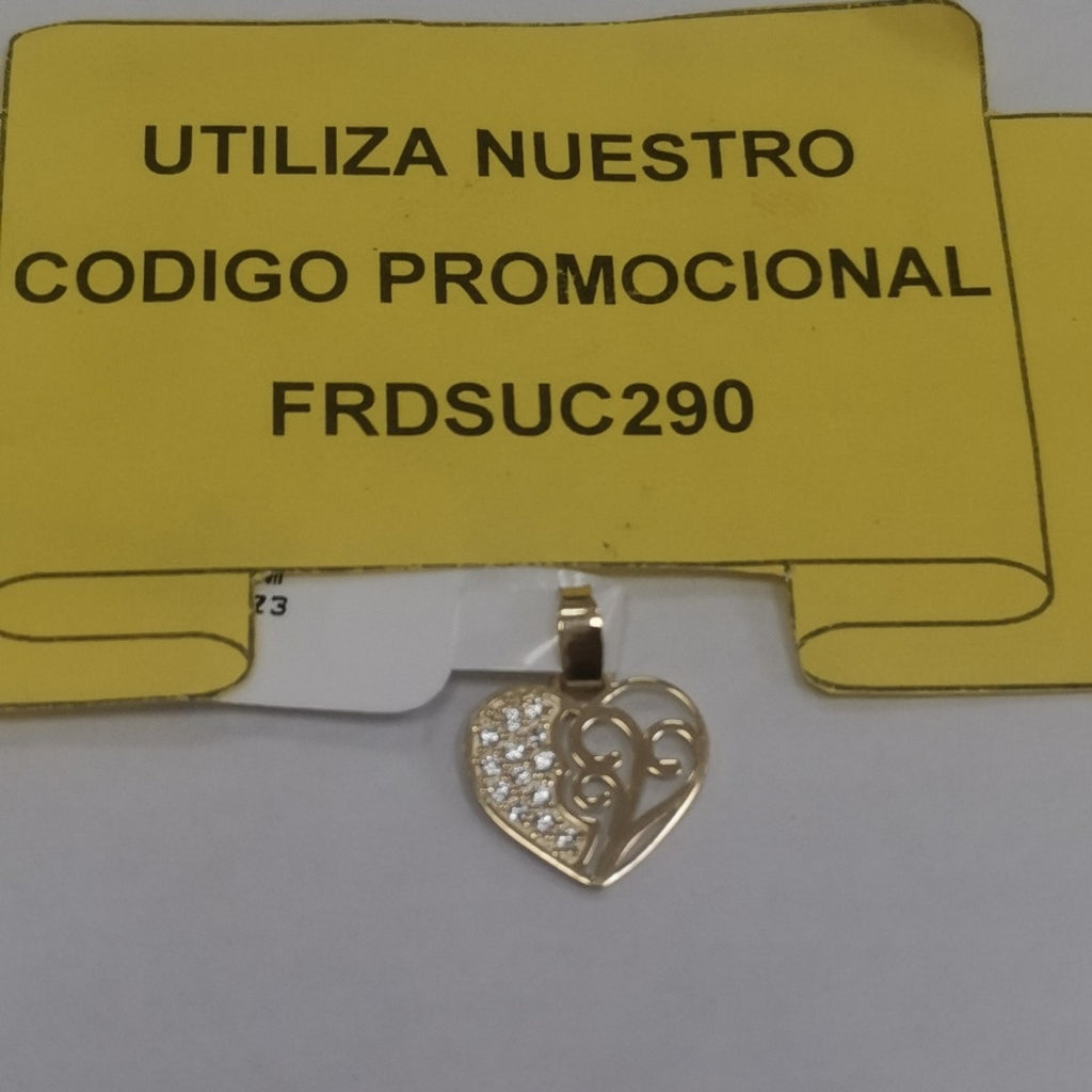 DIJE TEJIDO CORAZON CON CIRCONIAS Y ARBOL DE LA VIDA 14K 0.8 GR (NUEVO)