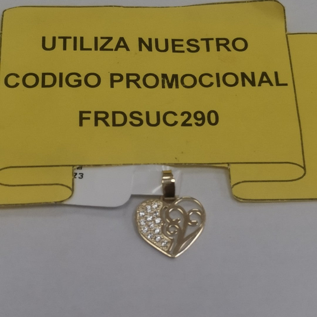 DIJE TEJIDO CORAZON CON CIRCONIAS Y ARBOL DE LA VIDA 14K 0.8 GR (NUEVO)