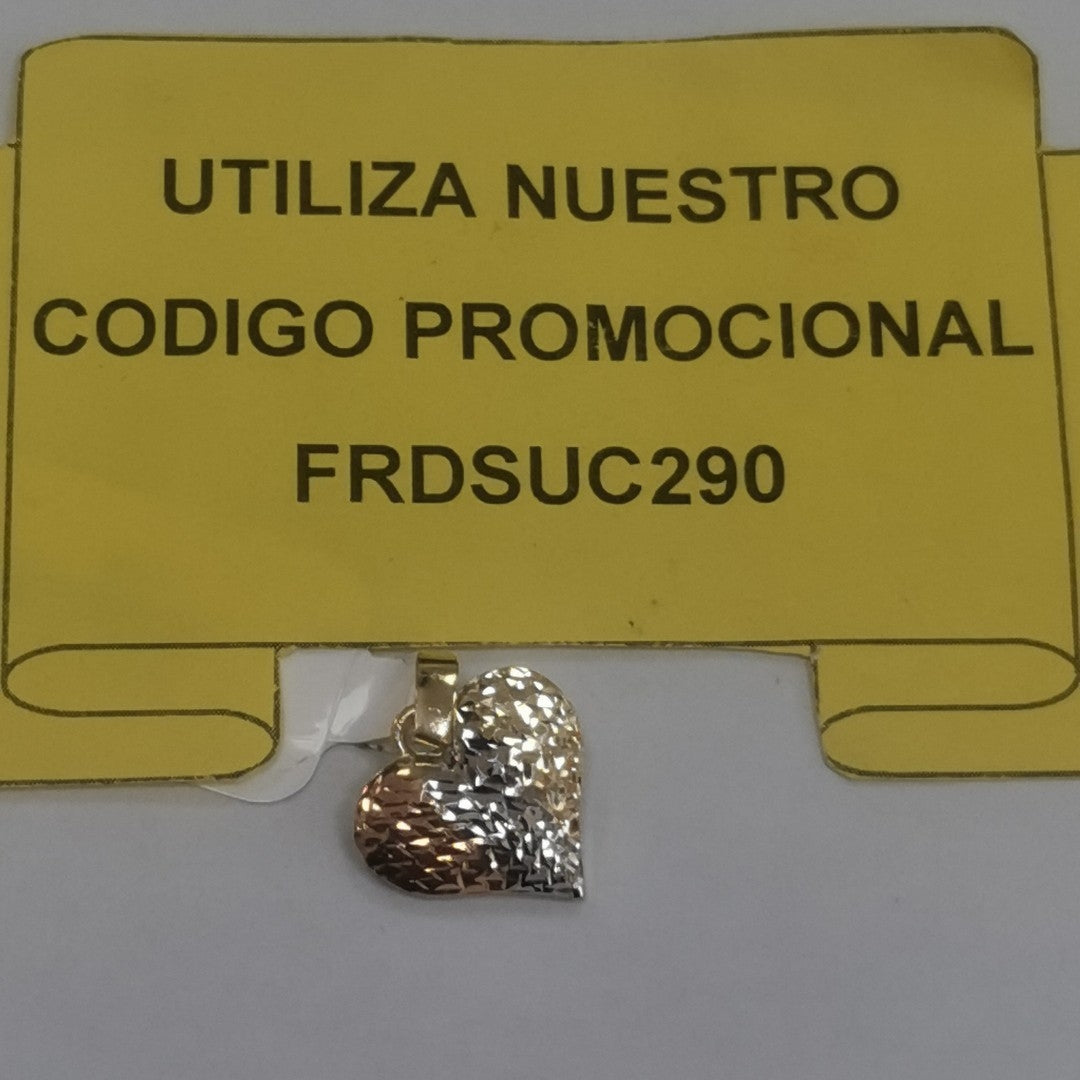 DIJE TEJIDO CORAZON LABRADO COMBINADO 14K 1.2 GR (NUEVO)