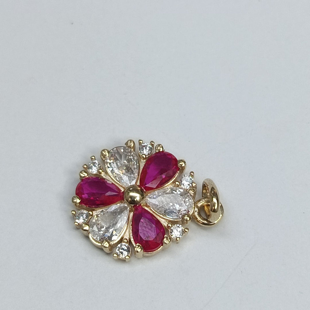 DIJE FLOR CIRCONIAS Y PIEDRAS DE COLOR 14K 2.8 GR (NUEVO)
