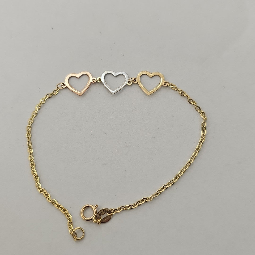 PULSERA ESPECIAL CON CORAZONES 14K 18 CM 1.3 GR (NUEVO)