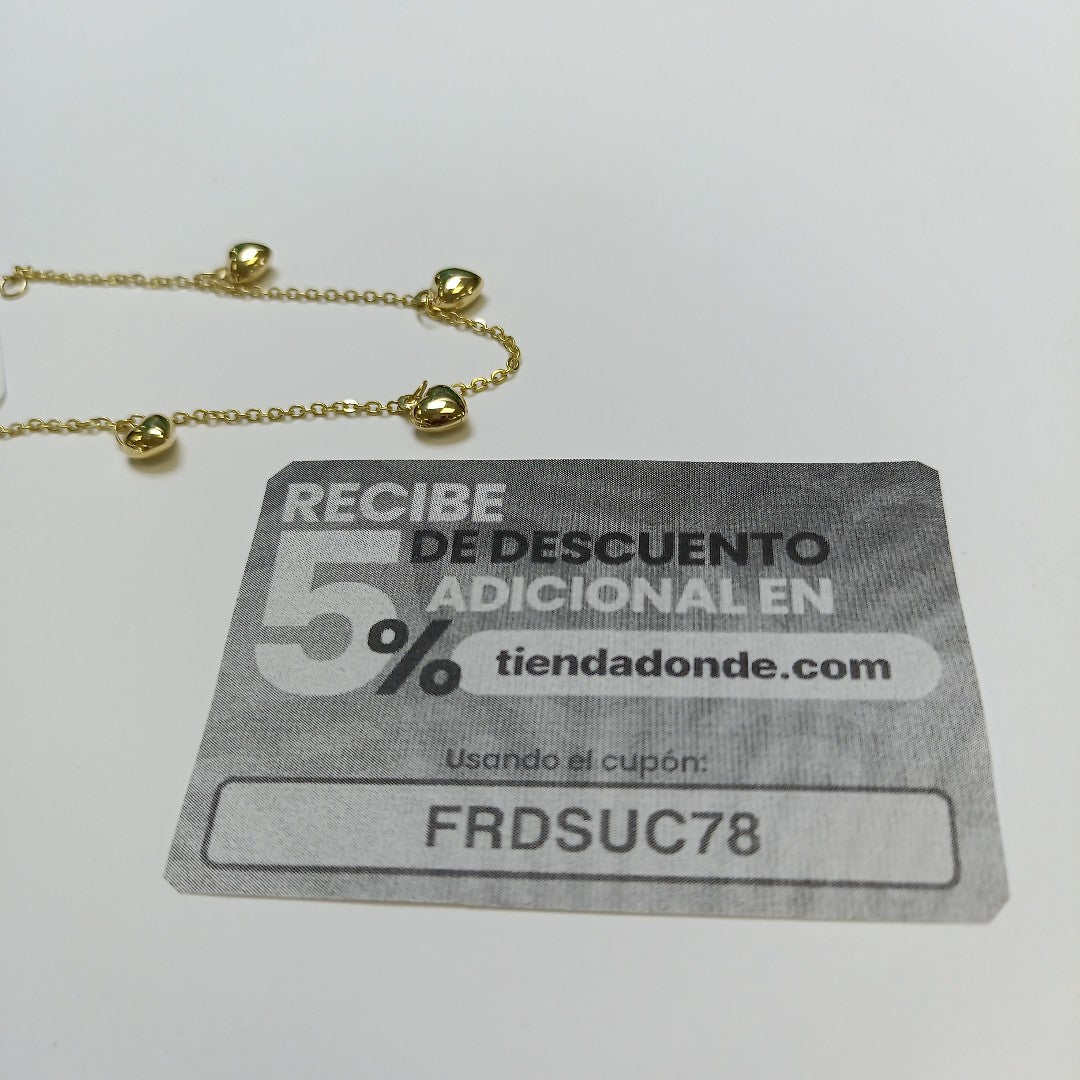PULSERA ESP CON FIG CORAZONES 14K 18 CM 1.8 GR (NUEVO)