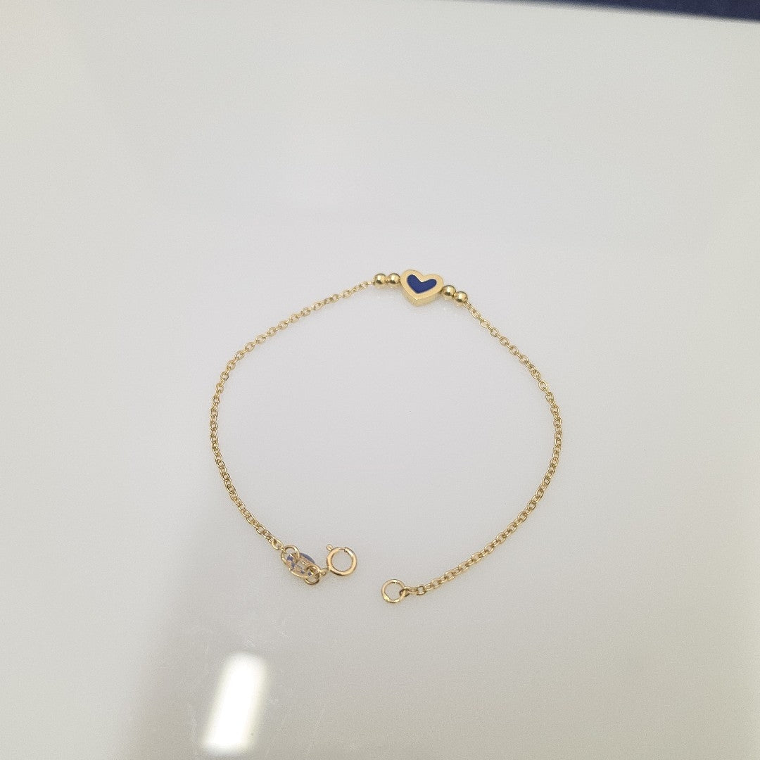 PULSERA TEJIDO ESPECIAL CON FIGURA CORAZON CON ESMALTE AZUL 14K 18 CM 2 GR (NUEVO)
