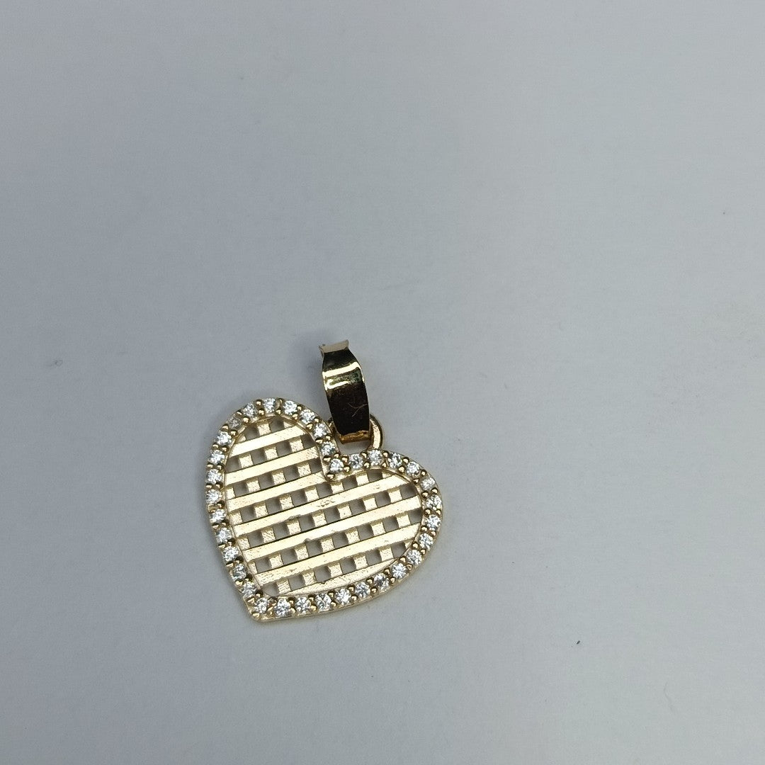 DIJE TEJIDO CORAZON CON CERCO DE CIRCONIAS 14K 1.1 GR (NUEVO)