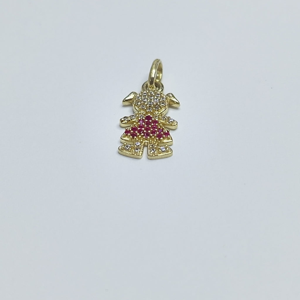 DIJE NIÑA CON CIRCONIAS Y PIEDRAS DE COLOR 10K 1.1 GR (NUEVO)