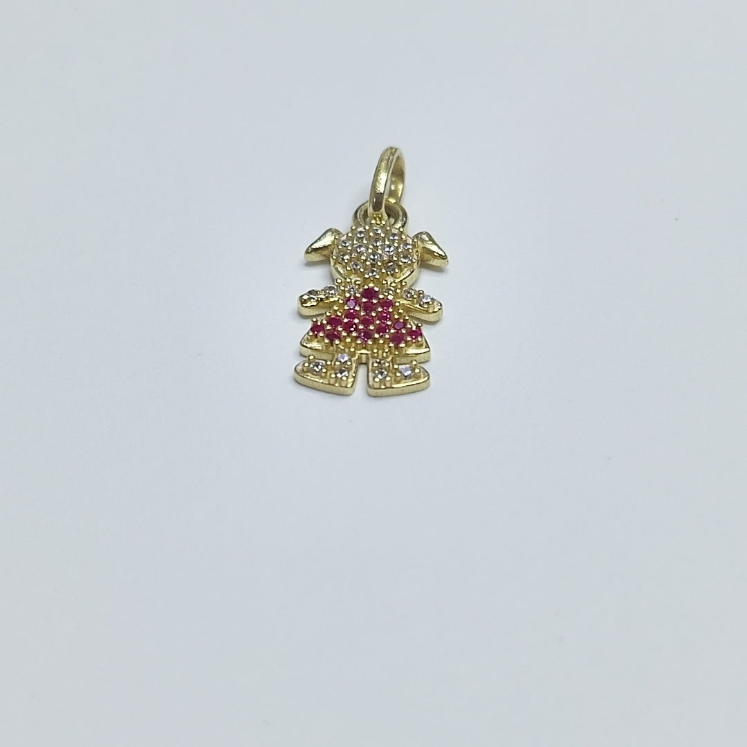 DIJE NIÑA CON CIRCONIAS Y PIEDRAS DE COLOR 10K 1.1 GR (NUEVO)
