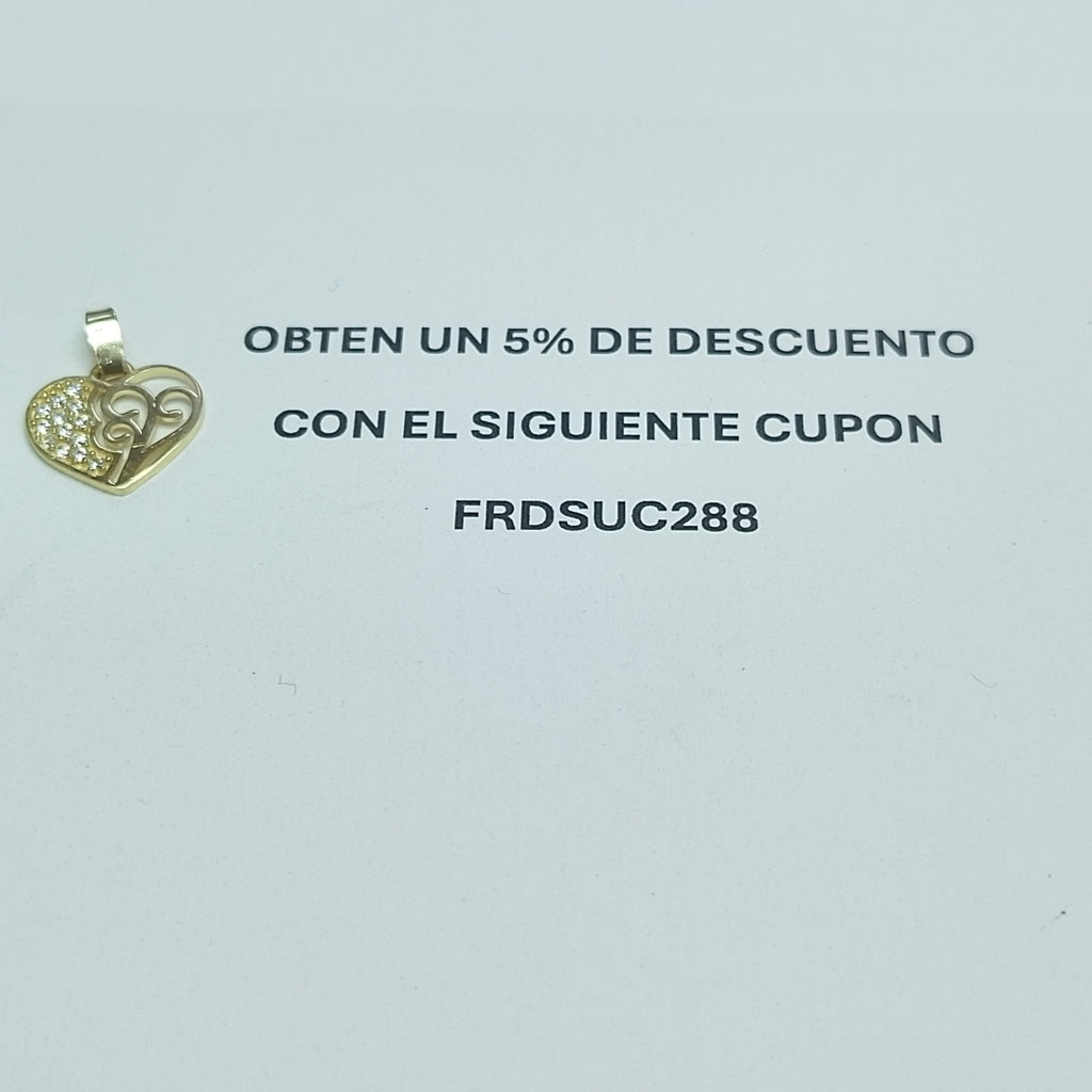 DIJE TEJIDO CORAZON CON CIRCONIAS Y ARBOL DE LA VIDA 14K 0.9 GR (NUEVO)