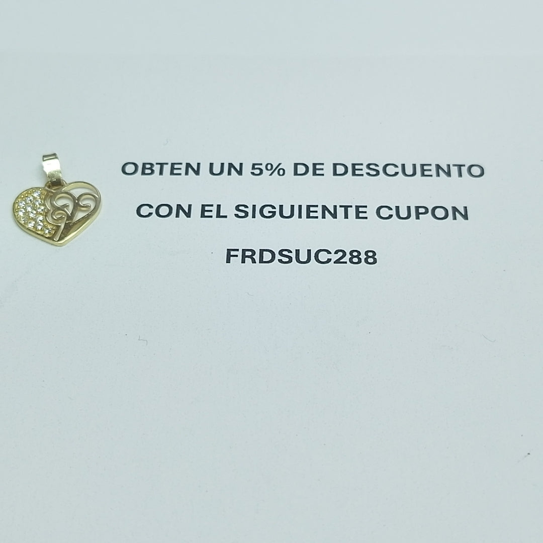 DIJE TEJIDO CORAZON CON CIRCONIAS Y ARBOL DE LA VIDA 14K 0.9 GR (NUEVO)