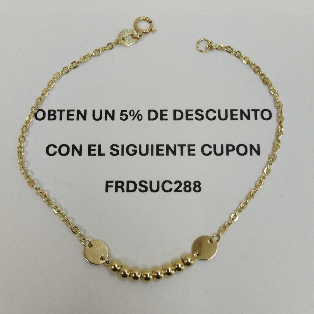 PULSERA TEJIDO ESPECIAL CON BOLITAS 14K 18 CM 1.8 GR (NUEVO)