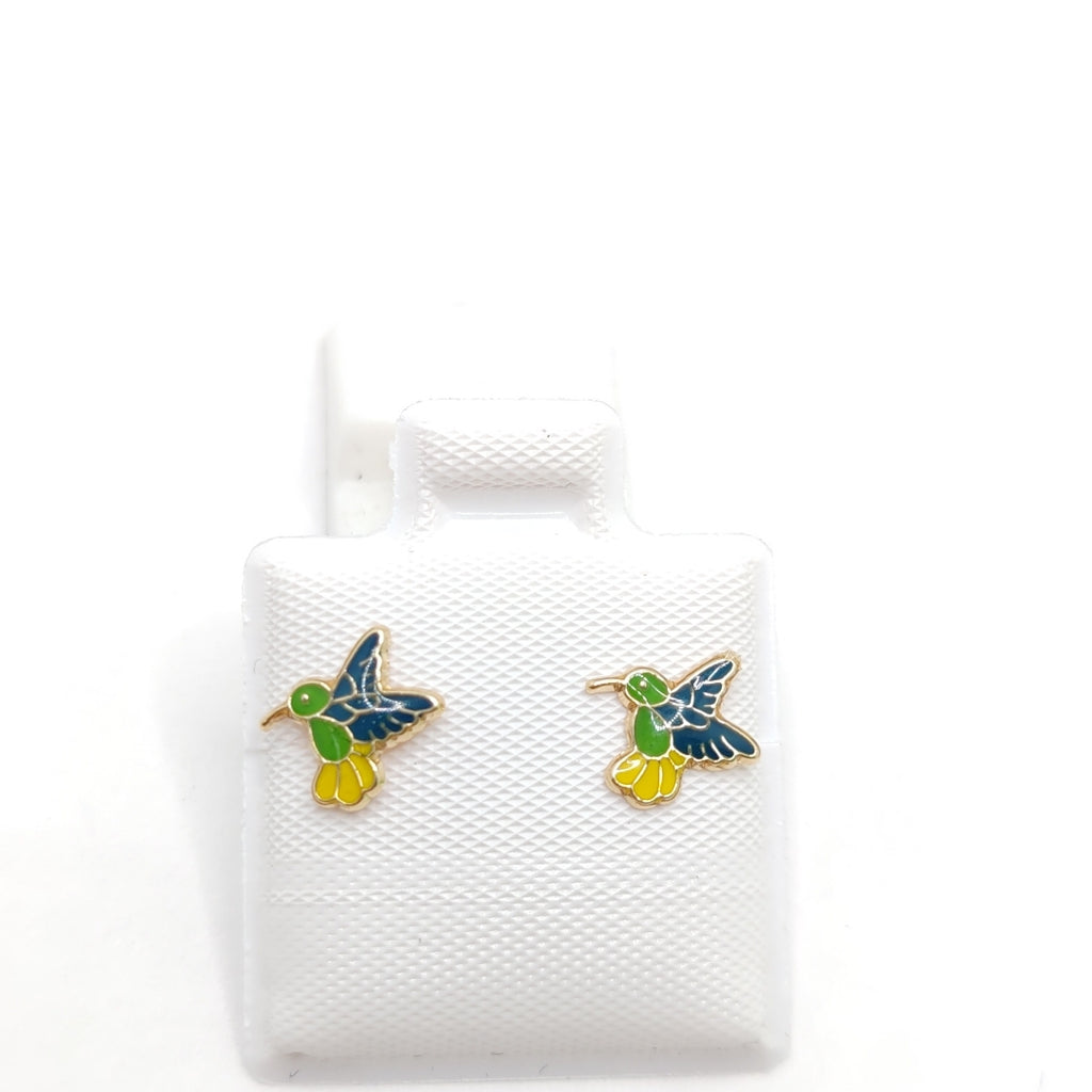BROQUELES BROQUEL FIG COLIBRI ESMALTE VERDE 14K 0.2138 GR (NUEVO)