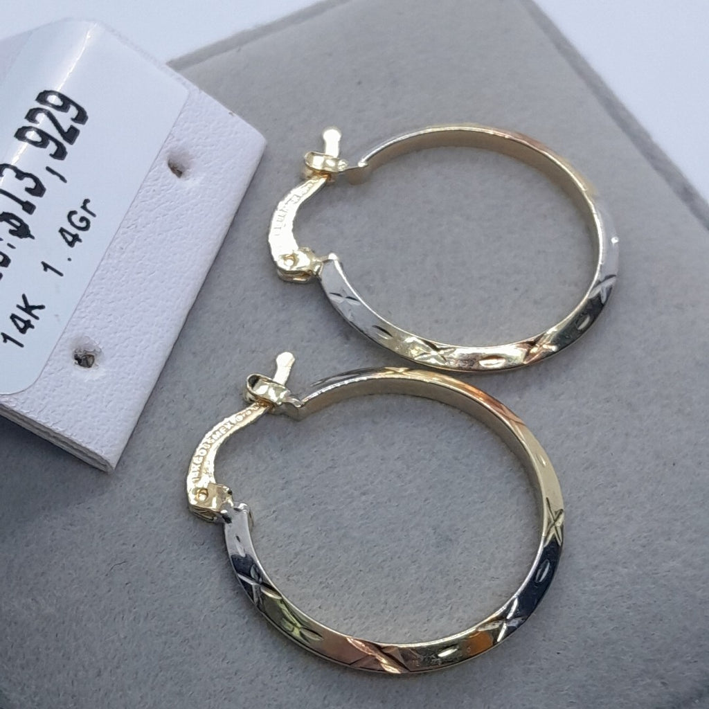 ARETES TEJIDO ARRACADAS BISELADAS COMBINADAS 14K 1.4 GR (NUEVO)