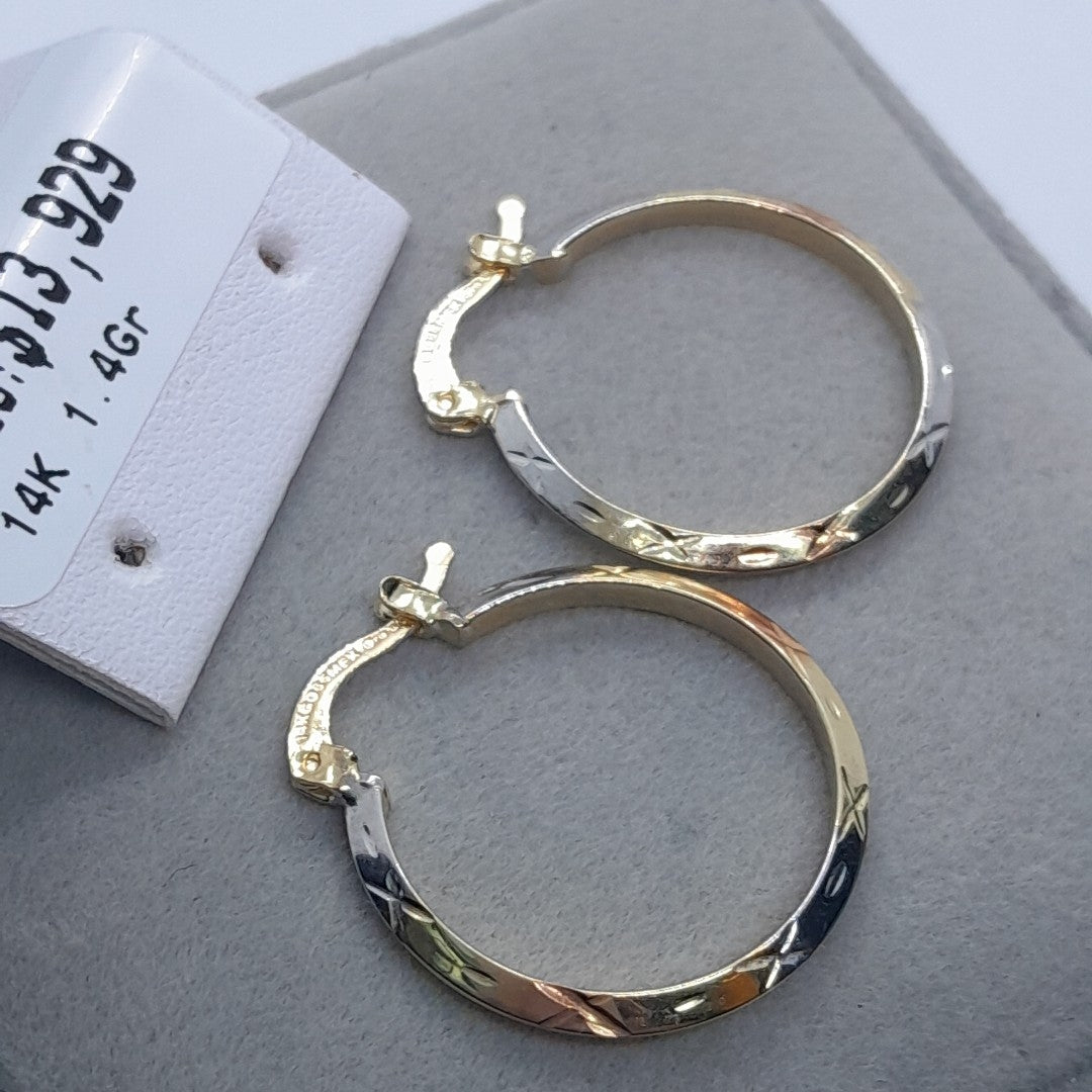 ARETES TEJIDO ARRACADAS BISELADAS COMBINADAS 14K 1.4 GR (NUEVO)