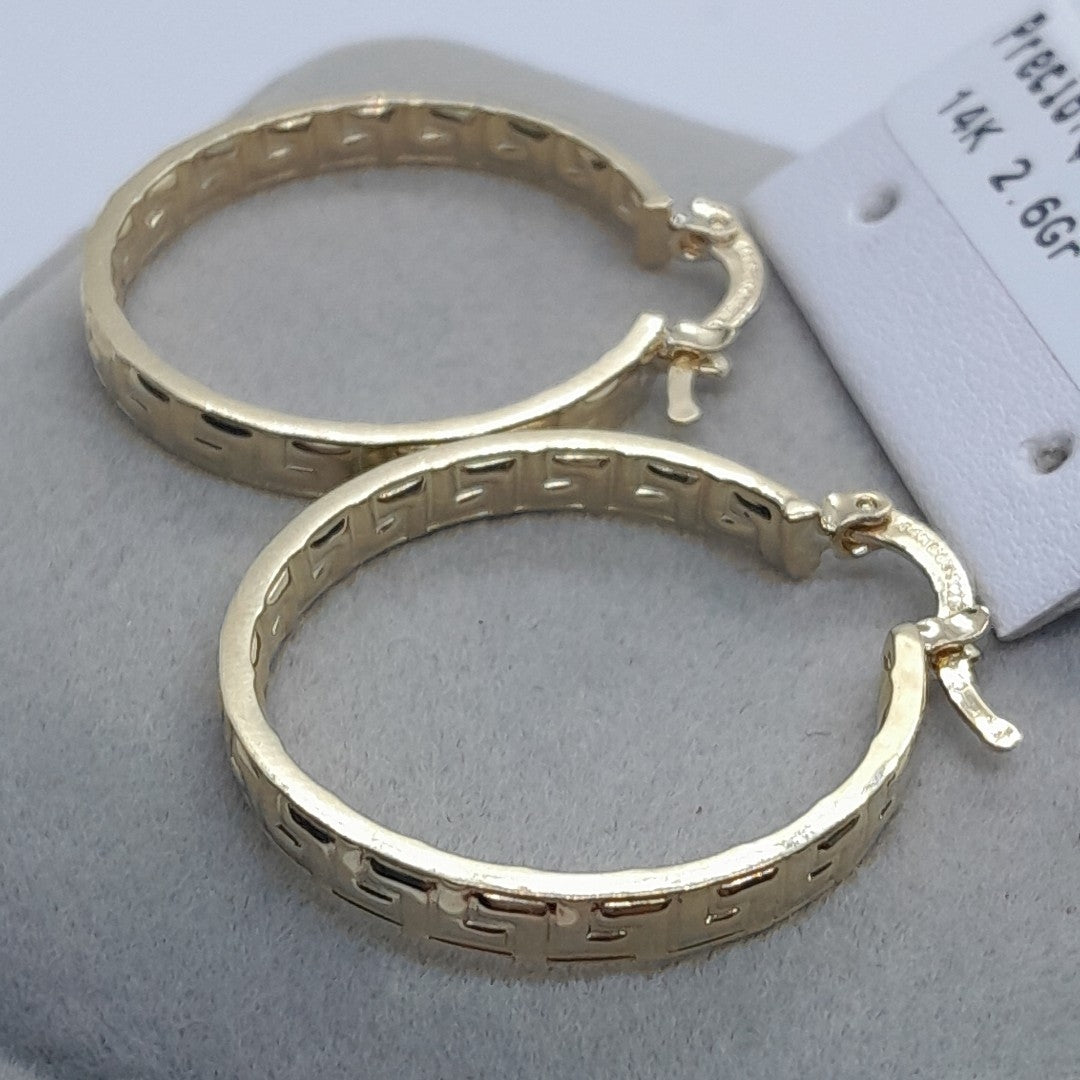 ARETES TEJIDO ARRACADA CON GRECAS 14K 2.6 GR (NUEVO)