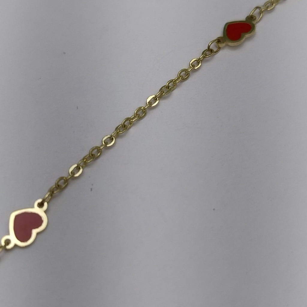 PULSERA ESPECIAL CON CORAZONES 14K 18 CM 1.4 GR (NUEVO)