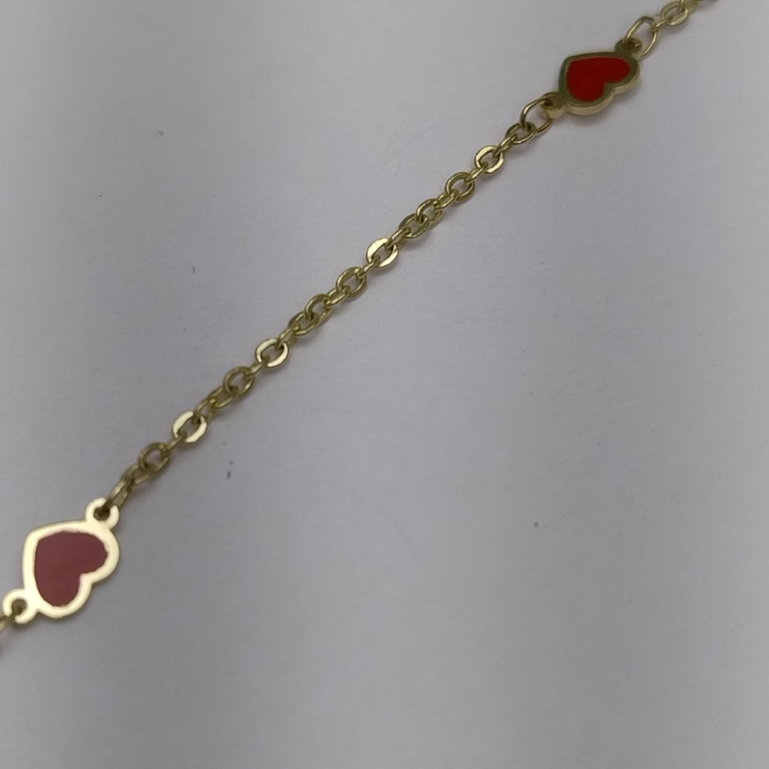 PULSERA ESPECIAL CON CORAZONES 14K 18 CM 1.4 GR (NUEVO)