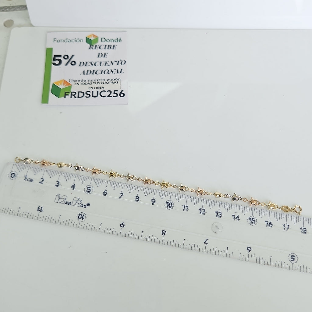 PULSERA TEJIDO ESPECIAL ESTRELLAS COMBINADAS 14K 18 CM 2.3 GR (NUEVO)