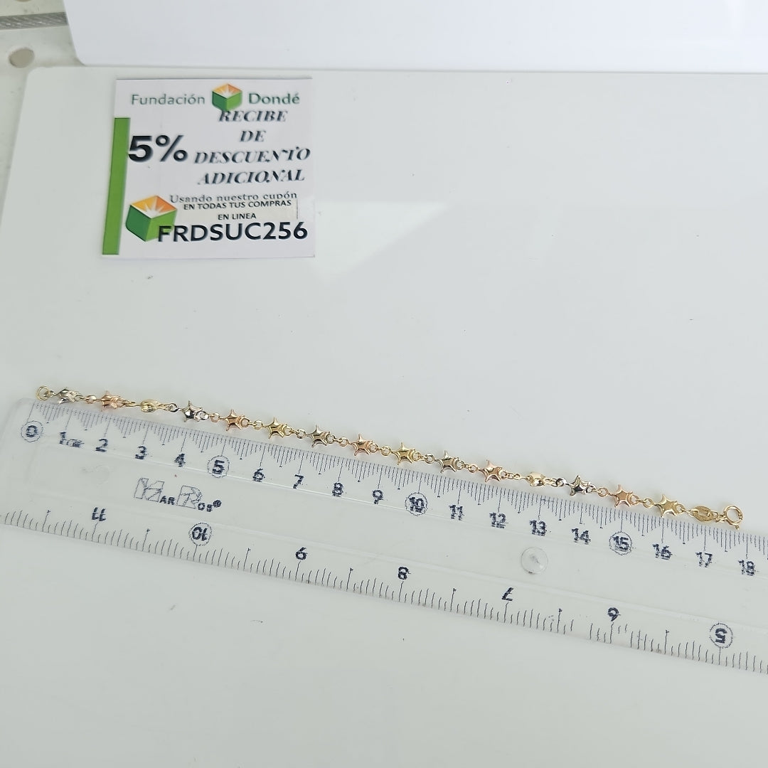 PULSERA TEJIDO ESPECIAL ESTRELLAS COMBINADAS 14K 18 CM 2.3 GR (NUEVO)