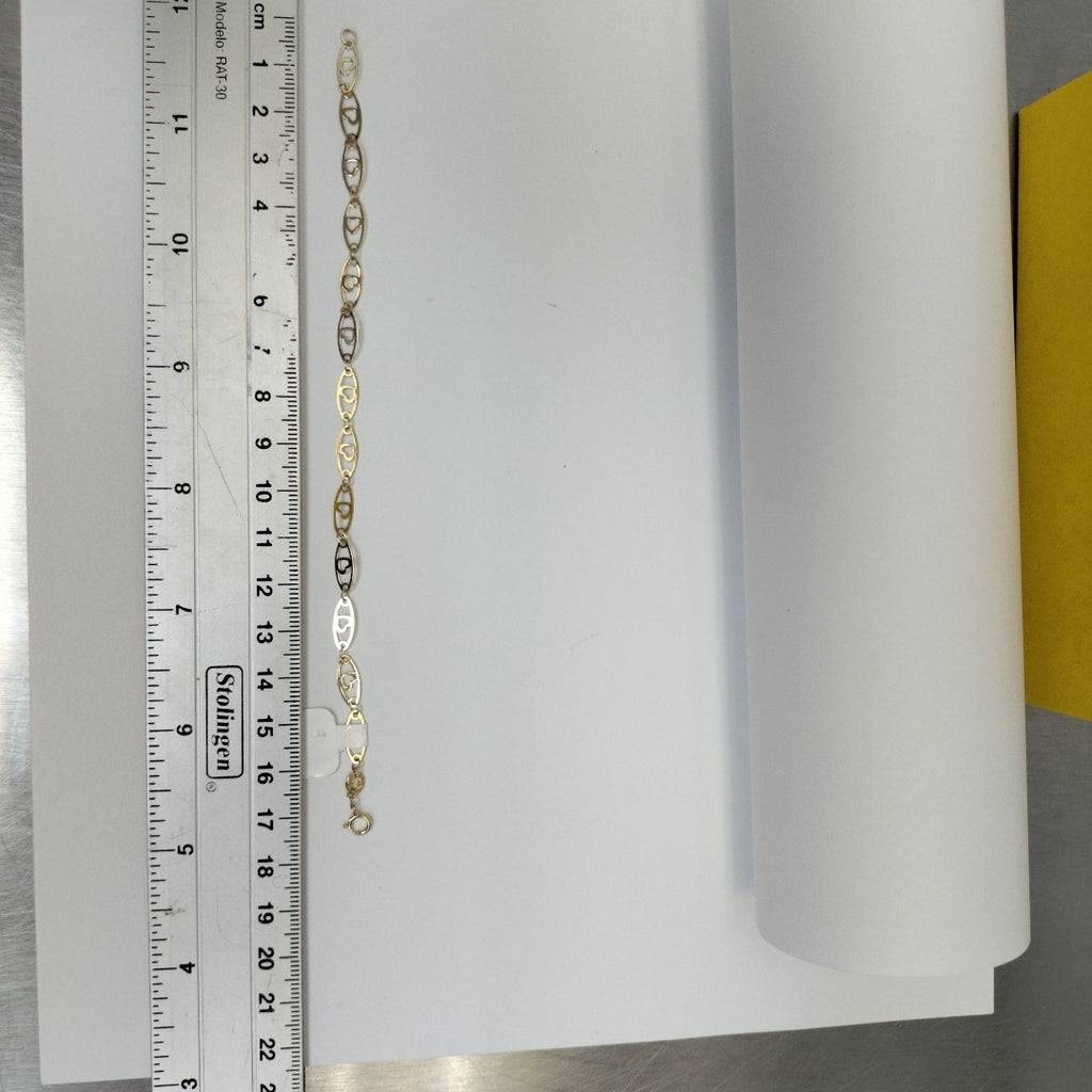 PULSERA TEJIDO ESPECIAL CON CORAZON 14K 18 CM 1.4 GR (NUEVO)