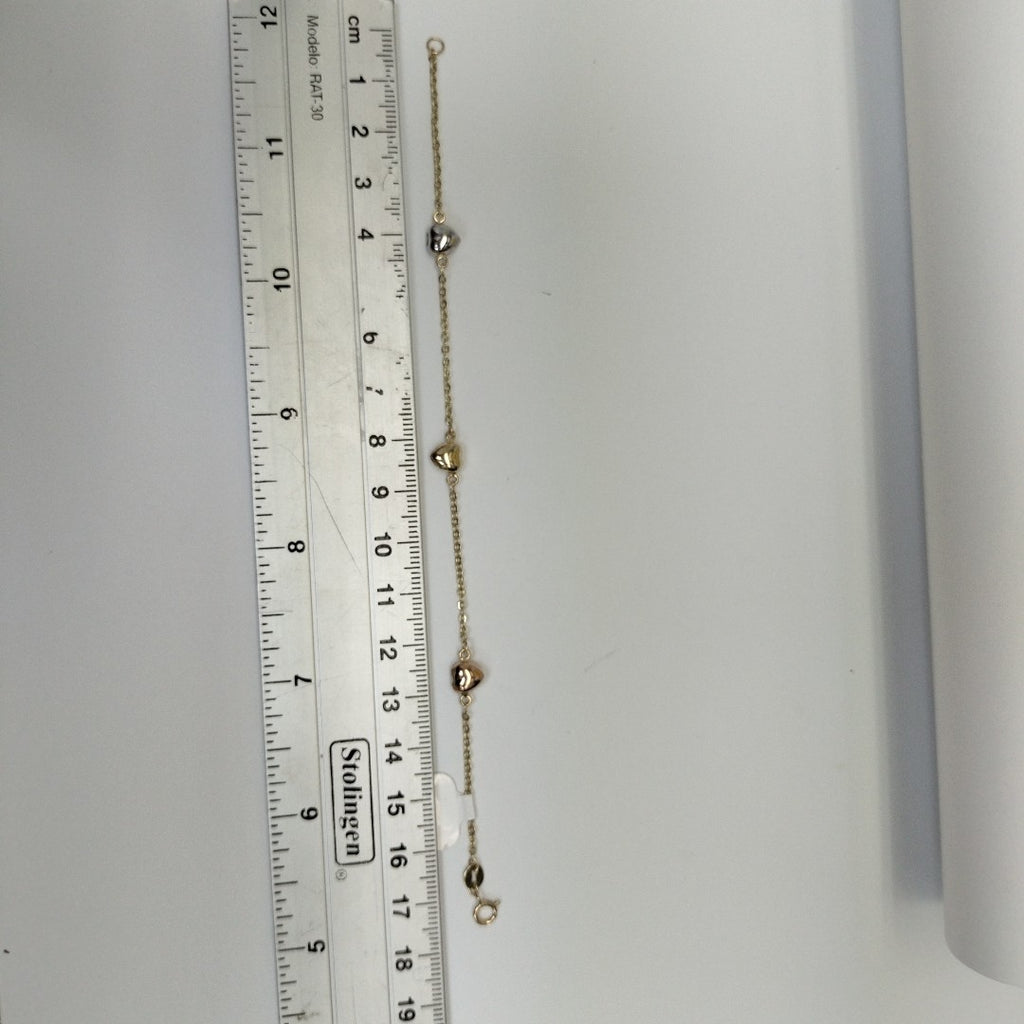 PULSERA ESP CON CORAZONES COMBINADOS 14K 18 CM 1.6 GR (NUEVO)