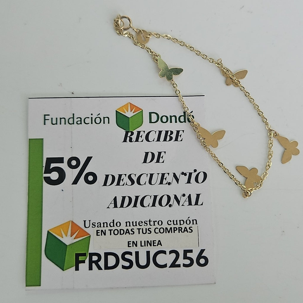 PULSERA ESPECIAL CON MARIPOSAS 14K 18 CM 2.1 GR (NUEVO)