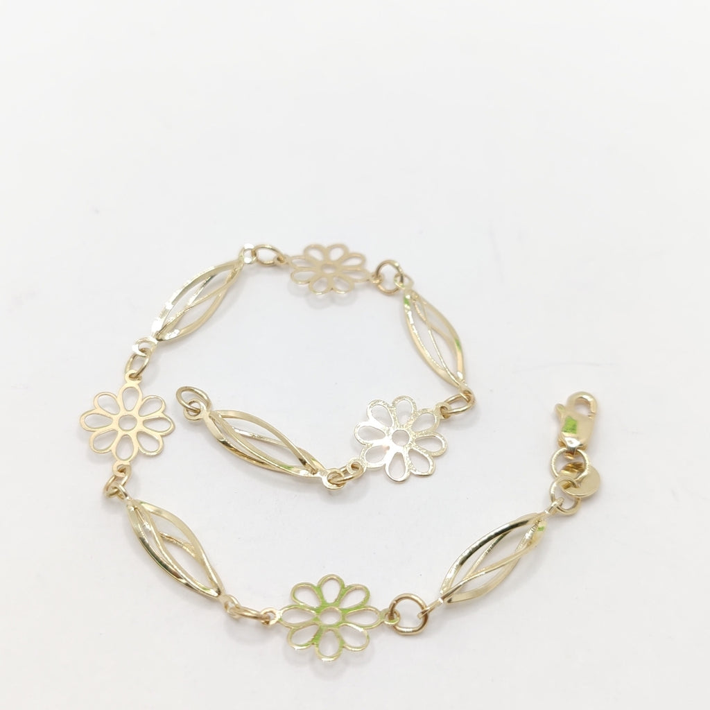 PULSERA ESPECIAL CON FLORES 14K 18 CM 2.6 GR (NUEVO)